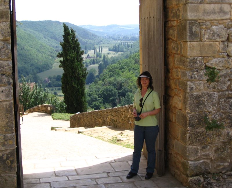 Sally at a castle entrance