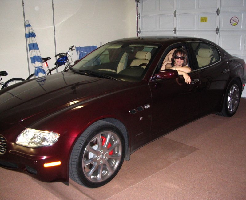 Sally in the Maserati we bought in Arizona
